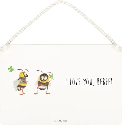 Produktbild von Mr. & Mrs. Panda Schild Bienen Paar DIN A4 - Weiß - Geschenk, für Frauen, Türschild, Valentinstag, Schildkröten, holzbild, kleine aufmerksamkeit, Freundin, Freund