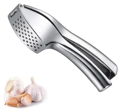 Edelstahl-Knoblauchpresse, robust, mühelos, auch mit Schale