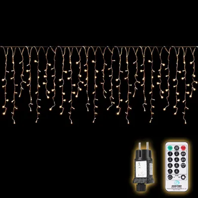 Image de SALCAR, rideau lumineux LED de 5 mètres pour l'extérieur, guirlande lumineuse "pluie de glace" pour l'extérieur, avec télécommande et minuterie, éclairage de Noël pour l'intérieur et les fenêtres, 8 modes, lumière blanche chaude – Télécommande pour lumière blanche chaude