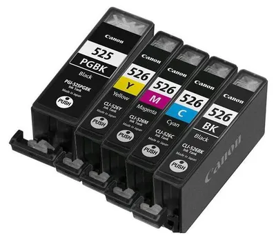 Zdjęcie produktu dla Oryginalne wkłady Canon CLI-526 Multipack (Cyjan/Magenta/Żółty) + PGI-525PGBK (Czarny) + CLI-526BK (Czarny fotograficzny)