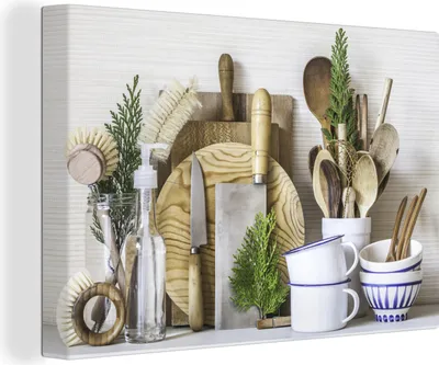 Produktbild von MuchoWow® - Leinwandbilder - Küche - Kochgeschirr - Besteck, Wandbild, Wanddeko Bilder Wohnzimmer, 60x40 cm