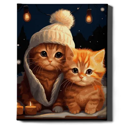 Produktbild von Oh Art! – Malen nach Zahlen Set Katzen – 40x50cm, mit Holzrahmen und Pinseln DIY