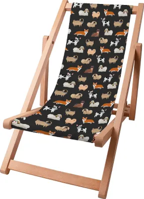 Immagine prodotto di Sdraio per bambini Dreamroots pieghevole in legno, fino a 130 kg, sdraio pieghevole con regolazione dell'inclinazione dello schienale in 3 fasi, Cartoon Dogs