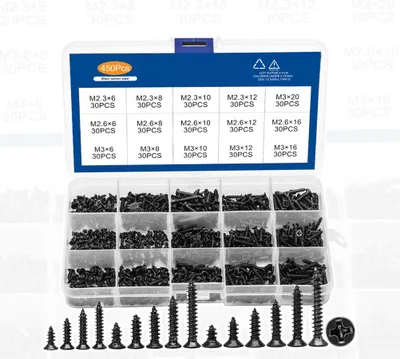 Produktbild von Set mit 450 Minischrauben (2,3, 2,6, 3,0 mm, Senkkopf, schwarz)