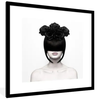 Produktbild von MuchoWow® Gerahmtes Poster Porträt - Frau - Rosen - Abstrakt - Schwarz-Weiß 40x40 cm - Poster mit Schwarzem Bilderrahmen Wandposter Rahmen Foto Bilder - Poster - Plakat im Rahmen