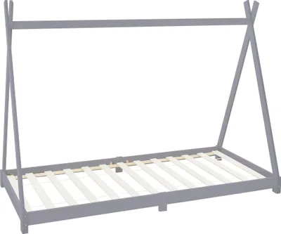 Produktbild von ML-Design Kinderbett Tipi 90x200 cm mit Lattenrost, Hellgrau, Indianer Bett aus Kiefernholz Bodenbett Holzbett Jugendbett Bettenhaus Spielbett Zelt