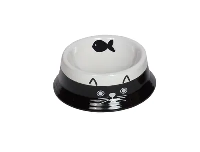 Produktbild von Nobby Katzen Keramiknapf Face schwarz/weiß, Maße: Ø 14,0 x 4,8 cm