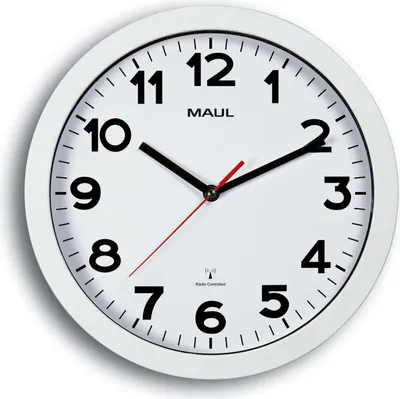 Produktbild von MAUL Wanduhr MAULstep Ø 30 x 5 cm funkgesteuert Kunststoff 1 x AA (1.5 V) weiß