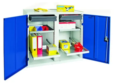 Zdjęcie produktu dla Szafka narzędziowa PROMAT 1000x1000x500mm zamykana 2 szuflady/4 półki