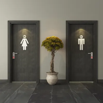 Produktbild von Relaxdays WC Schild, 4er Set, rund, Türschild zum Aufkleben, Ø 10 cm, Bad & Gäste-WC, Aluminium, Toilettenschild, silber