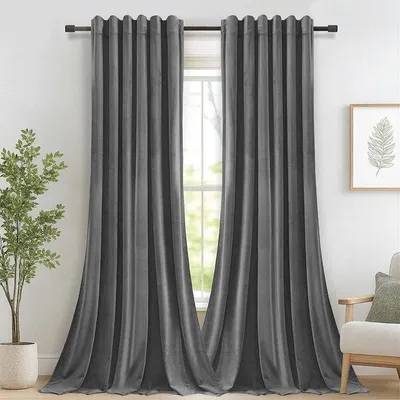 Produktbild von 2er Set Samt Vorhänge Verdunkelungsvorhang Blickdicht Vorhang Kräuselband Gardinen für Schlafzimmer Wohnzimmer, Grau, B132xH244cm