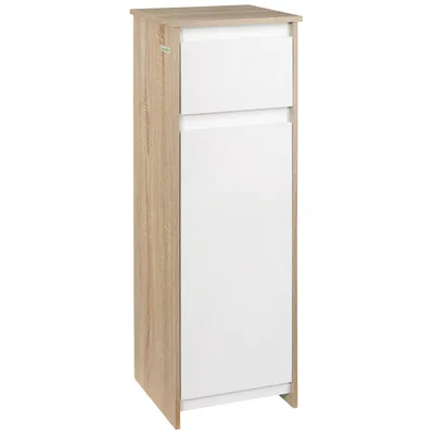 Produktbild von kleankin Badezimmerschrank Badkommode Badregal Standschrank mit 2-stufigen Schrank und 1 Schublade kippsicheres Design platzsparend MDF Naturholz+Weiß 32,6 x 30 x 90 cm