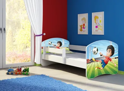 Produktbild von Kinderbett, Babybett 70x140, 80x160, 80x180cm Juniorbett, Kind, Motiv, Schublade CLAMARO, Bett Farbe:13 Fußballer, Ausführung:Ohne Bettkasten, Bett Größe:140 x 70 cm