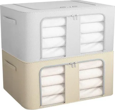 Produktbild von Unyqoos® 2er-Set faltbare Aufbewahrungsbox 24 L – Oxford-Stoff mit Stahlrahmen, stapelbare Kleiderbox mit Sichtfenster & Reißverschluss, 40×30×20 cm