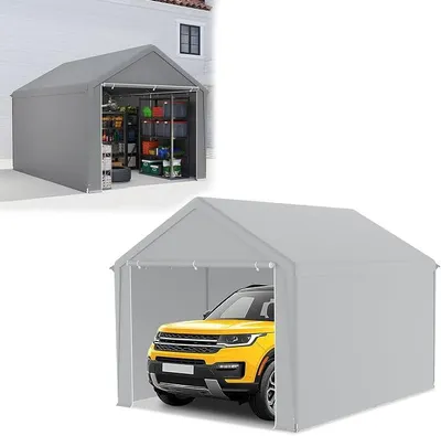 Produktbild von Carport 3x4 m Zeltgarage mit Abnehmbar Seitenwände Große Garagenzelt Lagerzelt UV-Schutz Windfest Winterfest Autozelt Unterstand, Grau