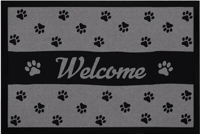 Produktbild von Fußmatte Welcome Pfote Hund Katze Türmatte für Haustierbesitzer rutschfest & waschbar Moonworks® schwarz 60x40cm
