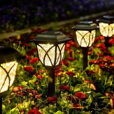 Productafbeelding van Zonnepaneel-padverlichting, 6 stuks LED-tuinverlichting met zonne-energie, waterdichte buitenverlichting (warm wit)
