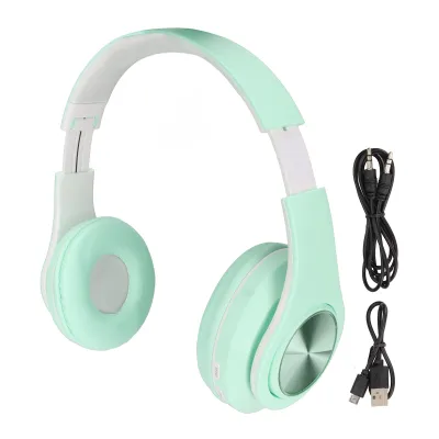 Zdjęcie produktu dla Zestaw słuchawkowy Bluetooth z redukcją szumów, składane słuchawki nauszne z kolorowym podświetleniem do telefonu komórkowego i laptopa, zielone