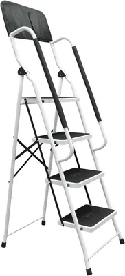 Imagen del producto de Escalera plegable de acero de 4 peldaños, antideslizante, con barandilla de seguridad, plegable, ideal para la cocina y el jardín