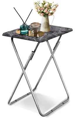 Image de Table d'appoint pliante en marbre foncé 37x47x66cm