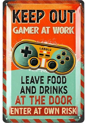 Produktbild von LANOLU Retro Blechschild Gaming Schild, Zocker Deko, Gamer Zimmer Deko, Gamer Geschenk, Deko Retro Zocki 20x30cm