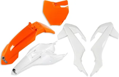 Obrázek produktu pro Sada krytů UFO PLAST, 5dílná sada plastových krytů pro KTM SX 65 ccm, modelové roky 2016–2023, barva: bílá / oranžová – 2