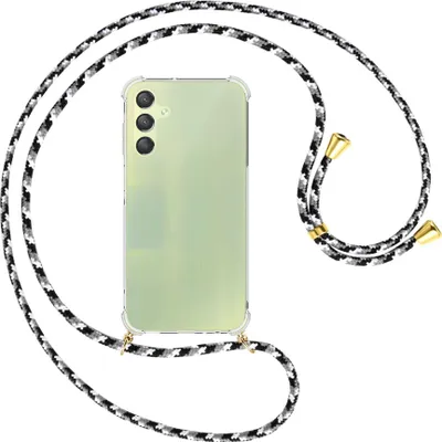 Produktbild von Handykette Backcover-Schutzhülle mit Band (Metall goldfarben) für Samsung Galaxy A15  - schwarz/grau/weiß