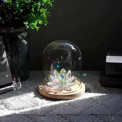 Dekorative Glaskuppel mit vintage Holzfuß, robust und langlebig für Lampen, Kerzen und Blumen