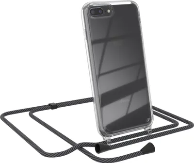 Produktbild von EAZY CASE Handykette kompatibel mit Apple iPhone 8 Plus / 7 Plus, Handyhülle mit Umhängeband, Handykordel, Schutzhülle Clear, Band in Grau