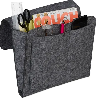 Produktbild von Relaxdays Betttasche, zum Einhängen, 5 Fächer, Aufbewahrung Bett, Sofa, Filz Bettorganizer HBT 26 x 28 x 5cm, dunkelgrau