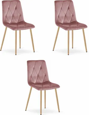 Obrázek produktu pro Židle LIBRA - růžový samet / nohy v barvě dřeva x 3