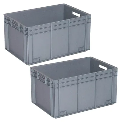 Produktbild von 2 Eurobehälter / Stapelkiste, 600 x 400 x 420 mm, 80 Liter, grau
