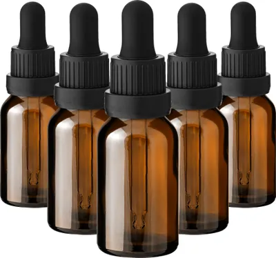 Produktbild von 5x Glasflasche Braun 15 ml mit Glaspipette Tropfer Kosmetikflaschen