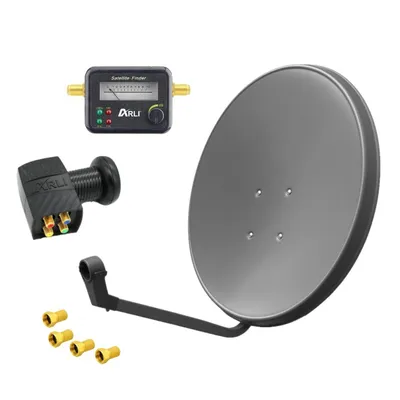 Produktbild von ARLI 60 cm HD Sat Anlage grau + Quad LNB + Satfinder + 4x F-Stecker vergoldet