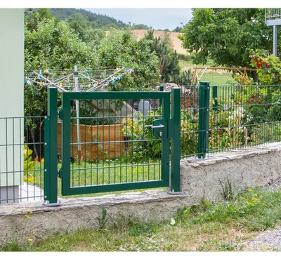 Produktbild von Rohrrahmenflügeltor 1-flügelig - Ausführung: grün beschichtet, Höhe: 203 cm, Durchgangslichte: 200 cm