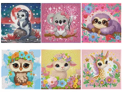 Immagine prodotto di 6 set completi per il diamond painting per bambini, ideali per progetti creativi