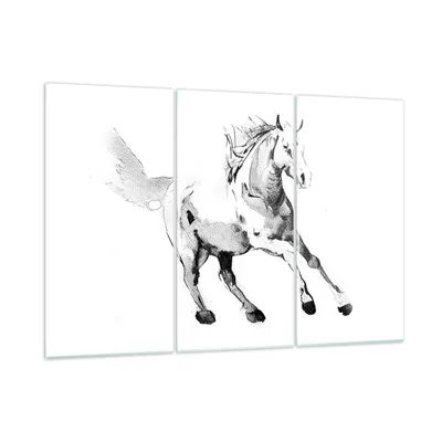 Produktbild von Bilder auf glas - 3 Teile - Pferd Galopp Tier - 105x70cm - Glasbilder - Wandbilder - Bilder - zum Aufhängen bereit - Wanddekoration aus Glas - Glas Bilder - Wandbild auf Glas - GCE105x70-5117