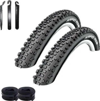 Produktbild von 2 x Schwalbe 29" Fahradreifen Rapid Rob Fahrradecke 54-622 (29 x 2,10) + 2 passende Schläuche SV19 inkl. 3  Reifenheber