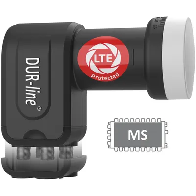 A product shot of a DUR-line Quattro LNB with LTE filter.