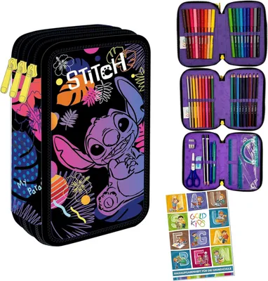 Produktbild von Goldkids - Federmäppchen 3 Fächer - Mäppchen für Mädchen und Jungen - Federmappe 3-Fach Federtasche Gefüllte Schüleretui 46-teilig