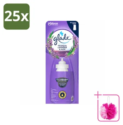 Imagen del producto de 25 unidades de recambios para ambientador Glade Sense & Spray, aroma lavanda y aloe, 18 ml. Pack económico