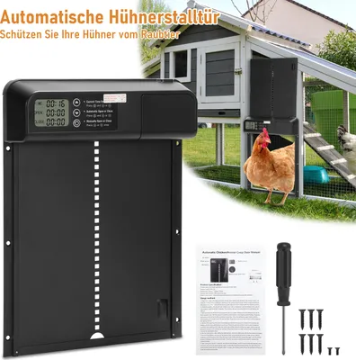 Obrázek produktu pro Automatická klapka na kuře s časovačem, napájená bateriemi, černá