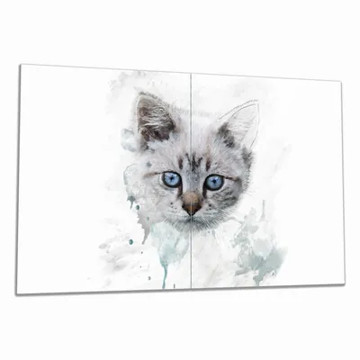 Produktbild von Wallario Herdabdeckplatte aus Glas, Größe 80 x 52 cm 2-teilig, Motiv Katze in Wasserfarben gemalt