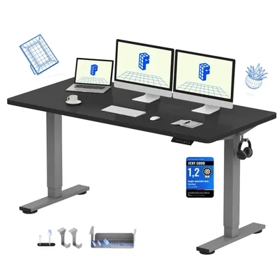 Zdjęcie produktu dla FLEXISPOT EN1 Biurko z regulacją wysokości 160 x 80 cm, nośność 100 kg, z zabezpieczeniem antykolizyjnym, jednoczęściowy blat, 4 funkcje pamięci (czarne)