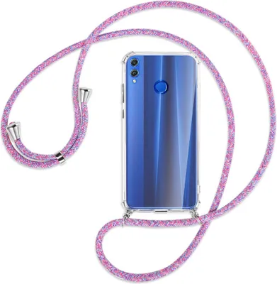 Produktbild von Handykette Backcover-Schutzhülle mit Band (Metall silberfarben) für Honor 8X - lila/rosa/blau