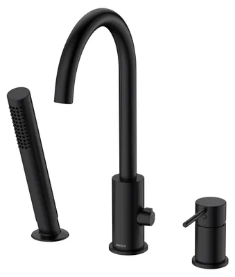 Produktbild von Avapax | Badewannenarmatur 3-loch - Schwarz Matt - 35 Mm Keramikkopf - Hoher Bogenauslauf - 1-funktionale Handbrause