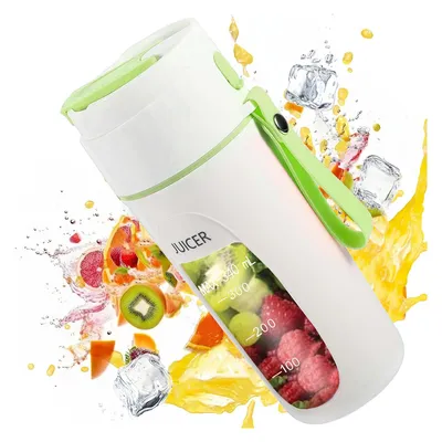 Produktbild von Tragbarer Smoothie Maker, Mini Standmixer mit 10 Edelstahlklingen, USB Entsafter,340 ml tragbarer Mixer,Kabelloser Entsafter,Grün