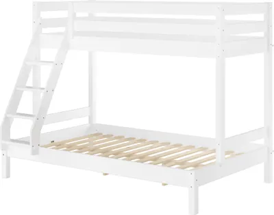 Produktbild von Doppel-Etagenbett 120x200 und 80x200 Erwachsenen-Stockbett Kiefer Massivholz weiß V-60.18W-08-12Rollrost inkl.