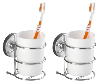 Produktbild von WENKO 2er Set Zahnputz Becher Zahn Bürsten Halter ohne bohren Edelstahl MILAZZO