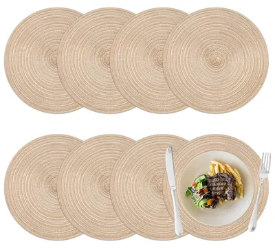 Produktbild von 8 Stück 30 cm Runde Platzsets aus Baumwolle - Rutschfest, Hitzebeständig und Waschbar